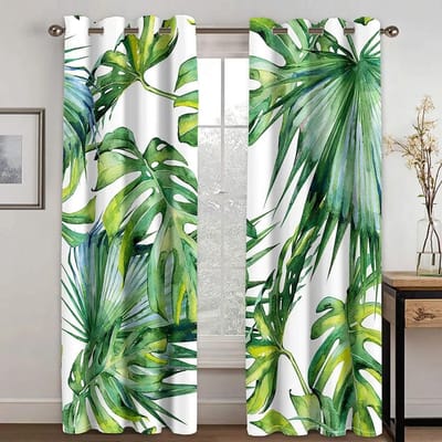 2 stuks Elegante Tropische Abalone Bladprint Gordijn voor Huisdecoratie Oogjes Top Raambekleding voor Slaapkamer Kantoor Keuken Ramen (50Wx50H)x2(CM)&Grommet Top white