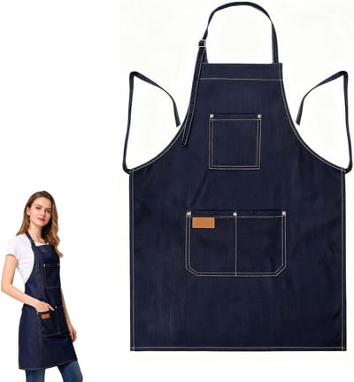 Verstelbare Denimhap met Zakken - Unisex Keuken- en Werkschort 80x60 cm voor Tuin, Hobbykamer en Werkplaats - Donkerblauw Schort met Verstelbare Bandjes