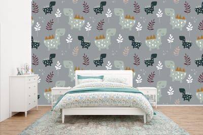 Behang - Fotobehang Patronen - Jongens - Kinderen - Dinosaurus - Breedte 400 cm x hoogte 240 cm