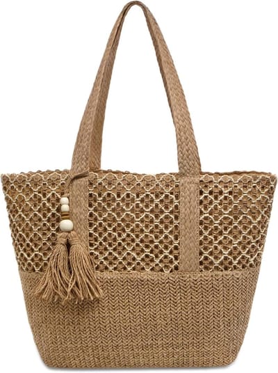 Grote Vouwbare Stro Strandtas voor Vrouwen, Lichtgewicht Met Rits, Ideaal voor Zomer Vakanties en Dagjes Uit