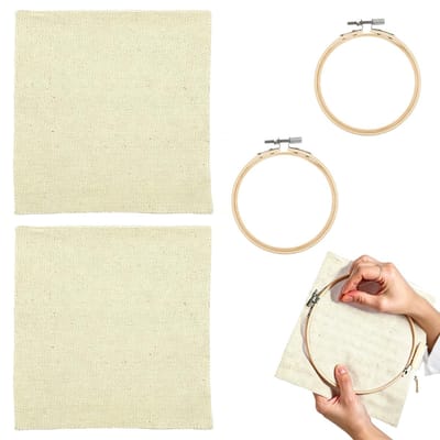Dailygoods- Borduurring Set van 2 - Mini Borduurringen 8 cm - Houten Borduurhoepels - Verstelbare RVS Schroef - Borduurstof - Dubbele Ringconstructie - Borduurhoepel