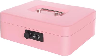 Geldkist met geldlade en combinatieslot, metalen spaarpot voor kassa, kleine geldkluis voor geldkluis, 25 x 20 x 9 cm, roze