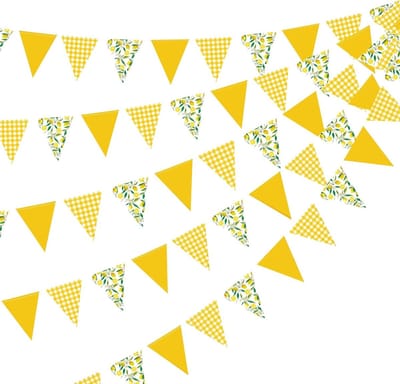 JGS Premium - Citroen Thema Bunting Banner Party Decoraties Geel Wit Plaid Bloemen - 44 Ft - Voor Verjaardag Bruiloft Baby Douche Kinderkamer
