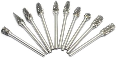 Set van 10 Stuks 1/8" Shank Tungsten Stalen Solid Carbide Freesboren voor Houtbewerking, Boren en Graveren
