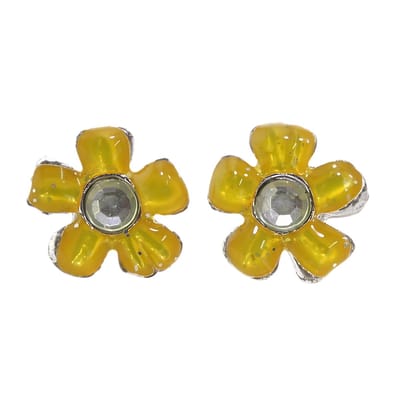 Behave Oorbellen Dames Bloem Geel – Oorsteker met Kristal – Zilverkleurig – 1,5 cm – Nikkelvrij – Incl. Geschenkzakje Cadeau