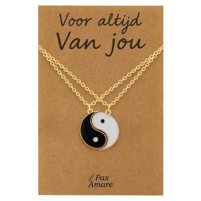 Koppel Ketting voor 2 'Voor altijd van jou' - Magnetische Yin Yang - Vriendschapsketting op Cadeau Kaartje - 45cm + 5cm verstelbaar - Goudkleurig - Persoonlijke Hanger - Pax Amare