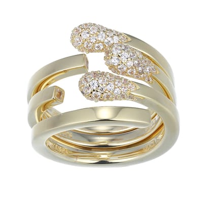 Cavill - Zilveren Ring 925 Sterling Zilver Verguld - Witte Topaas 0.07 ct & Nigeriaanse Zirkon 0.81 ct - Modern Slang Pave