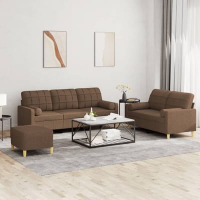 vidaXL - 3-delige - Loungeset - met - kussens - stof - bruin