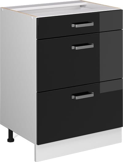 Vicco R-Line Keukenonderkast – 60 cm met laden, zonder werkblad Zwart hoogglans