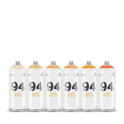 MTN94 spuitbussen pakket - 6x Oranje tinten - Lage druk, matte afwerking graffiti spuitverf - 400ml