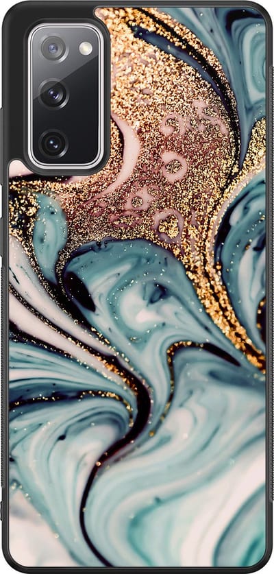 Leuke Telefoonhoesjes - Hoesje geschikt voor Samsung Galaxy S20 FE - Marmer blauw goud - Backcover zwart - Marmer - Blauw, Goud