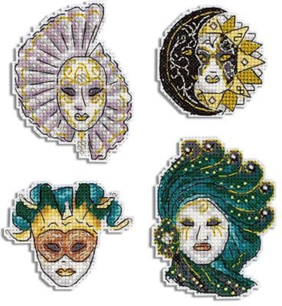 Borduurpakket Koelkastmagneten - Venetian Masks - MP-studia - kunststof stramien