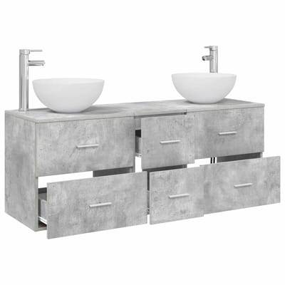 vidaXL - Badkamerkast - set - 3 - st - Betongrijs - 129 - x - 35 - x - 80 - cm - Bewerkt - hout