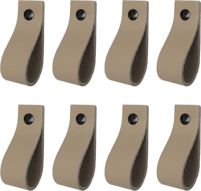 8x Leren handgrepen 'de lus' maat S - TAUPE  (15,8 x 2,5 cm) - incl. 3 kleuren schroefjes (handgreepjes - leren grepen - greepjes - leren lusjes)