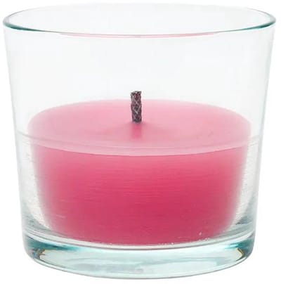 Branded By fuchsia pink kaars in glas voor buiten met speciaal dik lont 12 x 14.5 cm