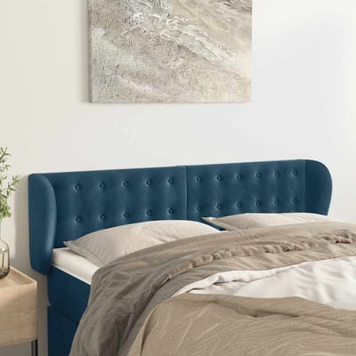 vidaXL - Hoofdbord - met - randen - 147x23x78/88 - cm - fluweel - donkerblauw