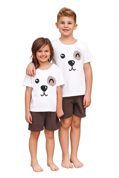 Doctor Nap Katoenen Kinderen Pyjama Unisex - Korte Mouw & Korte Broek Zomer Shortama - Meisjes Jongens Matching Familie - Hondje - PDU.7411 Brownie 110/116