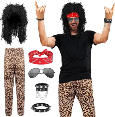 Punk Gothic Rocker Kostuumset voor Mannen met 6 Stukken - Perfect voor Halloween, Carnaval en Feestjes