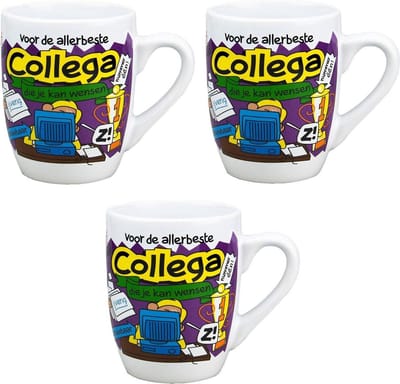 Cartoon cadeau koffie mok/beker - Set van 3x stuks - voor de allerbeste collega - 300 ml - koffiebekers/feestartikelen