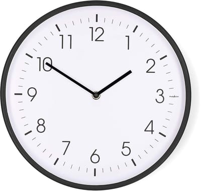 Nedis Wandklok - Diameter: 300 mm - Kunststof - Stille beweging - Zwart