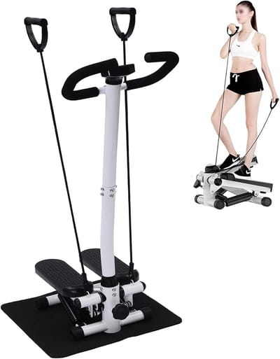 Stepper met Handgreep - Been Arm Trainer - Thuis Fitness - 2-in-1 Swing Beweging - 29x39x110cm - Zwart