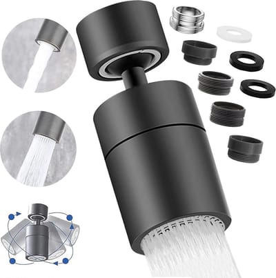 Waterbesparende kraankop - Zwart - Mat zwart - Mat zwarte coating - Met verschillende opzetstukken – Roterende kraankop – 2 standen - 360 graden - kraan opzetstuk