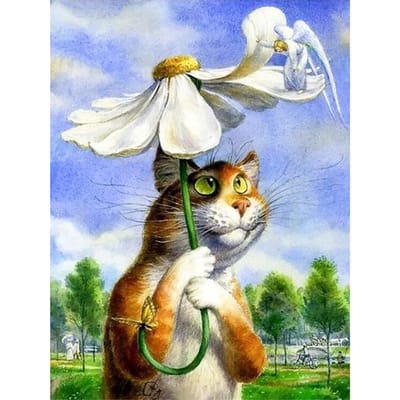 Perceuse complète diamant bricolage peinture diamant  chat parapluie  broderie diamant point de croix 20X30CM gray