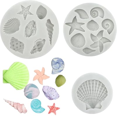 Dailygoods- Siliconen Vormen - 3 Stuks Zee Thema - Schelpen/Zeesterren - Antiaanbak - Veilig Koken - Perfect voor Taarten/Desserts - Bakvormen