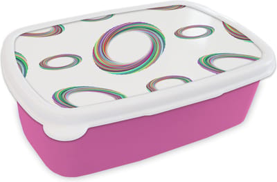 Broodtrommel Roze - Lunchbox - Brooddoos - Ring - Regenboog - Patronen - 18x12x6 cm - Kinderen - Meisje