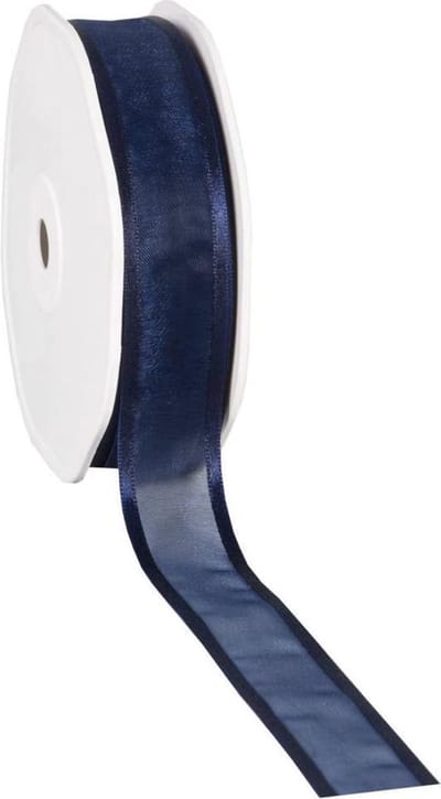 Satin edge Organzalint Donkerblauw – 25 mm × 25 m – Organza