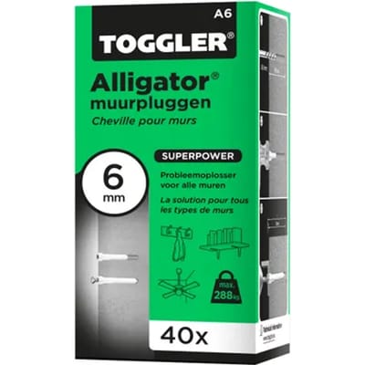 Toggler Plug Voor Massieve Muur Alligator A6 Kunststof - Diam. 6x40mm - 40 Stuks