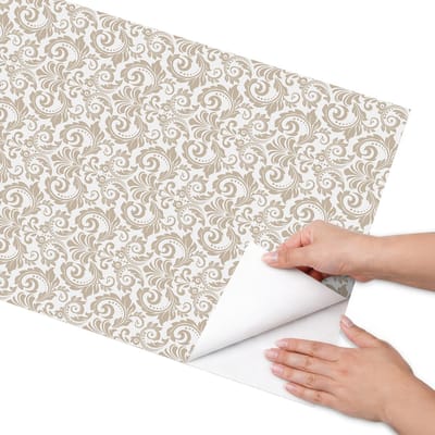 Coloray Meubel Wrap Folie - Beige Meubelfolie - 50x100 cm - Meubelfolie Zelfklevend Klassiek patroon - Wrapfolie Keuken - Klassiek Meubelfolie - Decoratiefolie - Tafeldecoratie - Achtergronden en patronen