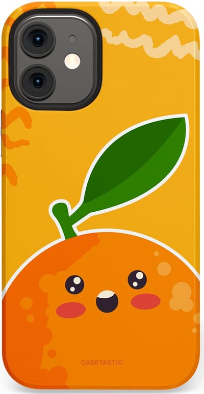 Casetastic Hoesje Geschikt voor Apple iPhone 12 Mini - Stijlvolle Beschermende Duo-layer Case - Vrolijke Sinaasappel
