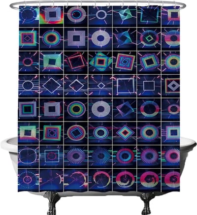 Ulticool Douchegordijn - Digitale Print DJ Dance Festival Psychedelisch - 180 x 200 cm - met 12 ringen - Anti Schimmel - Waterdicht & Wasbaar - Semi Transparant - Paars Zwart