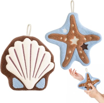 2 Stuks Absorberende Keukendoeken van Koraalfleece, Zachte Theedoeken voor Keuken en Badkamer, Maritieme Decoratie met Zeester en Schelp Design
