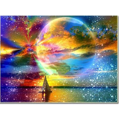 Diamant peinture broderie paysage clair de lune couleur ciel étoilé diamant mosaïque fait à la main collé décor cadeaux 20X30CM blue