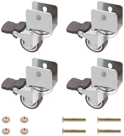 Set van 4 U-vormige Meubelwielen met Rem - Diameter 25 mm, Plaatopening 17 mm, Ideaal voor Meubels en Apparaten