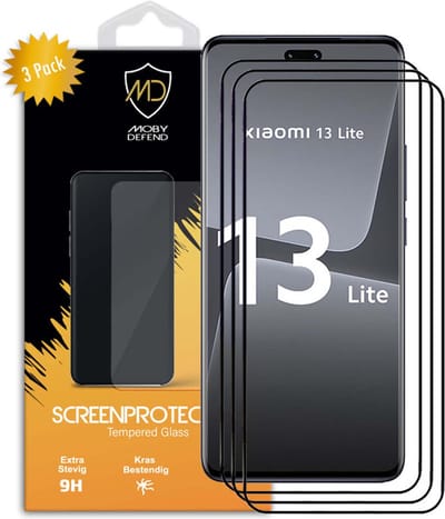 3-Pack MobyDefend Screenprotectors - Geschikt voor Xiaomi 13 Lite - Screensavers Met Zwarte Randen - Gehard Glas