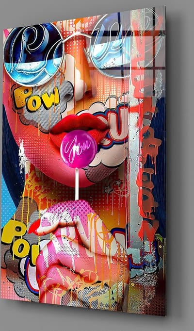 Insigne | Glasschilderij | Lady Lollipop  | 110x70CM  Gehard glas| Wanddecoratie | Modern | Art  |