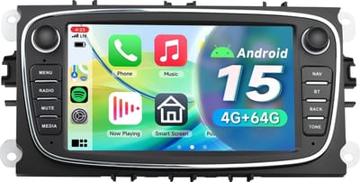 ESSGOO Autoradio Geschikt voor Ford Focus, S-Max, Mondeo, Galaxy, C-Max & Kuga - Android 15 - 4+64GB - 7 Inch HD Touchscreen - Apple Carplay & Android Auto - Bluetooth, USB, Wifi & MP5 - Navigatiesysteem