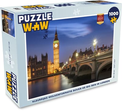 Puzzel Kleurrijke wolkenformatie boven de Big Ben in Londen - Legpuzzel - Puzzel 1000 stukjes volwassenen