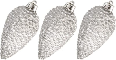 Decoris Kersthangers dennenappels - 6x st - zilver - glitter - 8 cm - kunststof - kerstversiering