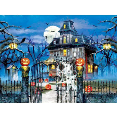 Peinture diamant thème château rond complet 5D, mosaïque d'halloween, broderie de paysage, point de croix, à faire soi-même 20X30CM black