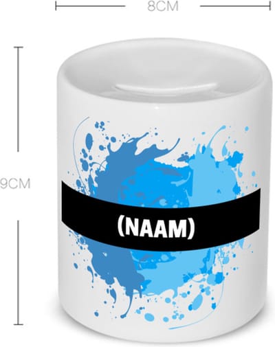 Akyol - blauwe verfvlek met eigen naam Spaarpot - Kunst - kunstenaars/kunstenaressen - verjaardag - mensen die houden van verven - cadeau - kado - geschenk - gift - 350 ML inhoud