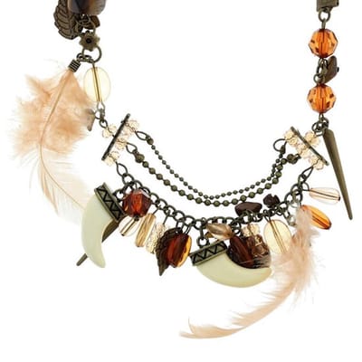 Behave - Lange Dames Ketting Met Veren en Kralen - Boho Festival Stijl