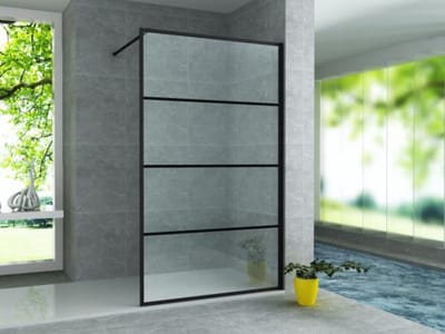 H&F Douchewand Industrieel Design met Mat Zwart Raster – 90x200 cm – 8 mm Veiligheidsglas – Luxe Inloopdouche