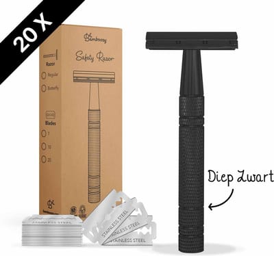 Cosmeau Safety Razor + 20 Scheermesjes Aluminium Zwart Black Unisex voor Mannen Vrouwen Scheermes