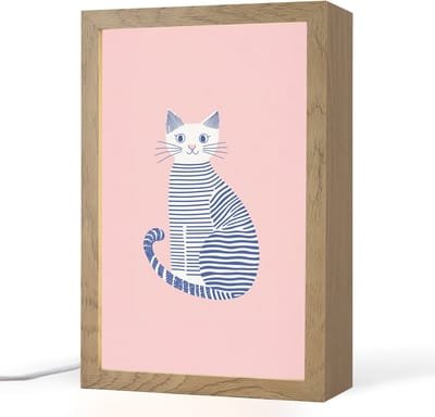 Tafellamp 20x30 cm - LED lamp - Kat - Illustratie - Minimalistisch - Roze - Decoratieve tafellampen - Dimbaar - Tafellampje slaapkamer - Woonkamer binnen