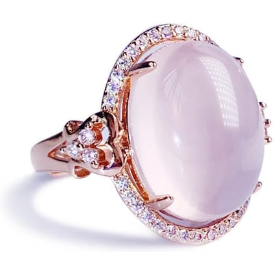 Klassieke Droom Diamant Roze Natuurlijke Chalcedoon Roze Ovaal Ring Opening Verstelbaar Roségoud Nobele Luxe Dames Sieraden resizable white
