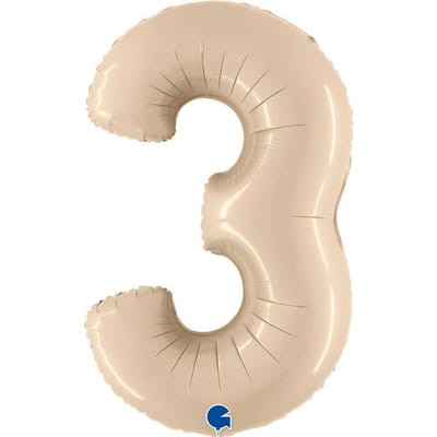Folieballon Cijfer 3 Satin Cream - 100 cm